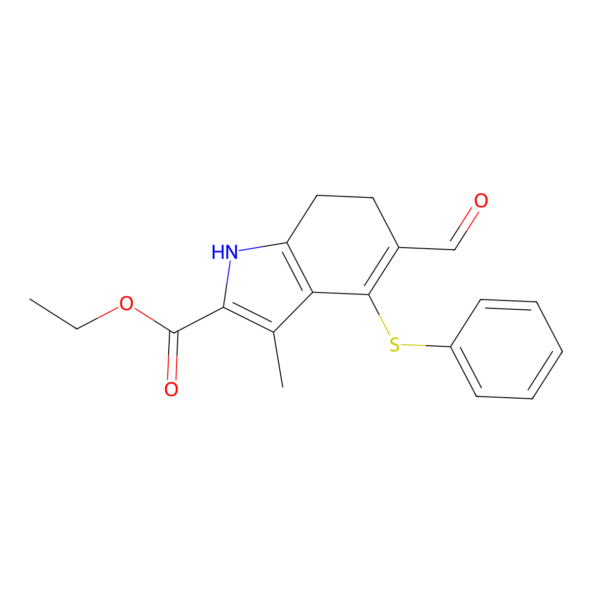 ethyl 5-formyl-3-methyl-4-(phenylsulfanyl)-6,7-dihydro-1H-indole-2-carboxylate molecular structure, CAS 297763-79-2