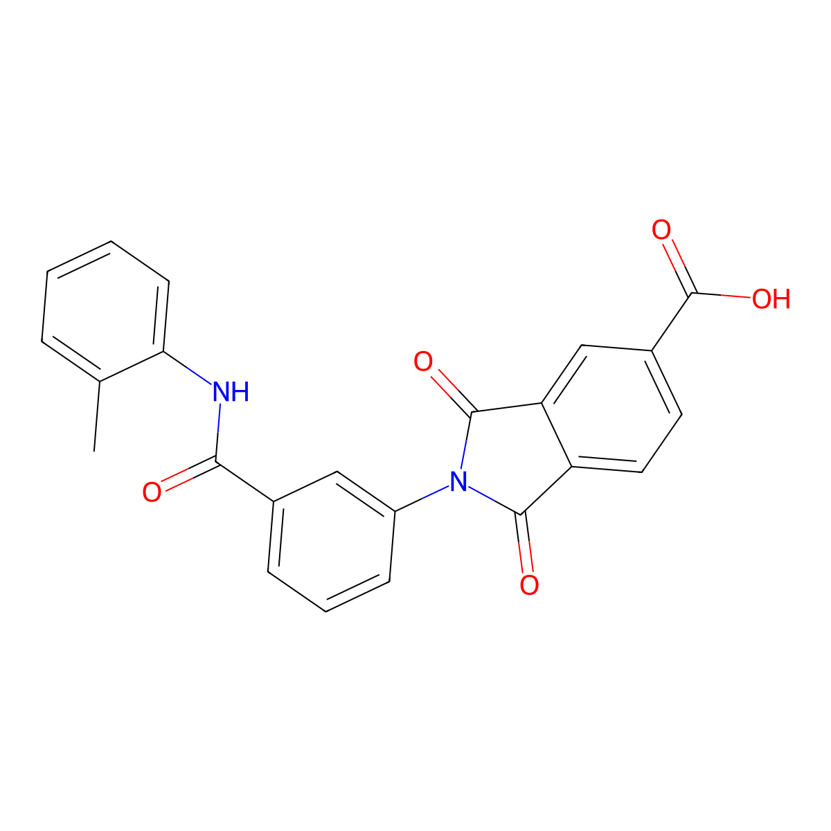 2-{3-[(2-methylphenyl)carbamoyl]phenyl}-1,3-dioxo-2,3-dihydro-1H-isoindole-5-carboxylic acid molecular structure, CAS 297764-07-9