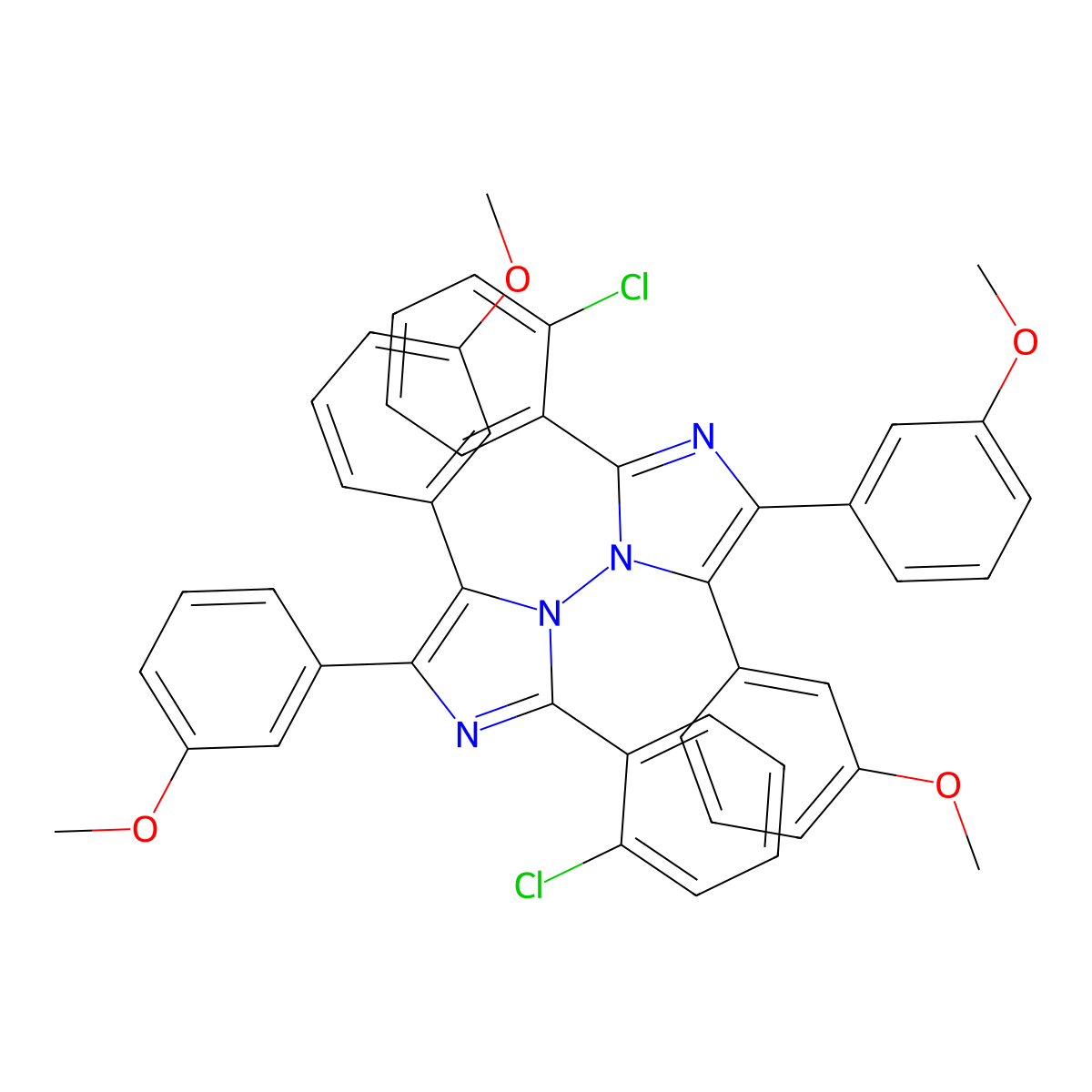 1,1'-Bi-1H-imidazole, 2,2'-bis(2-chlorophenyl)-4,4',5,5'-tetrakis(3-methoxyphenyl)- molecular structure, CAS 29777-36-4