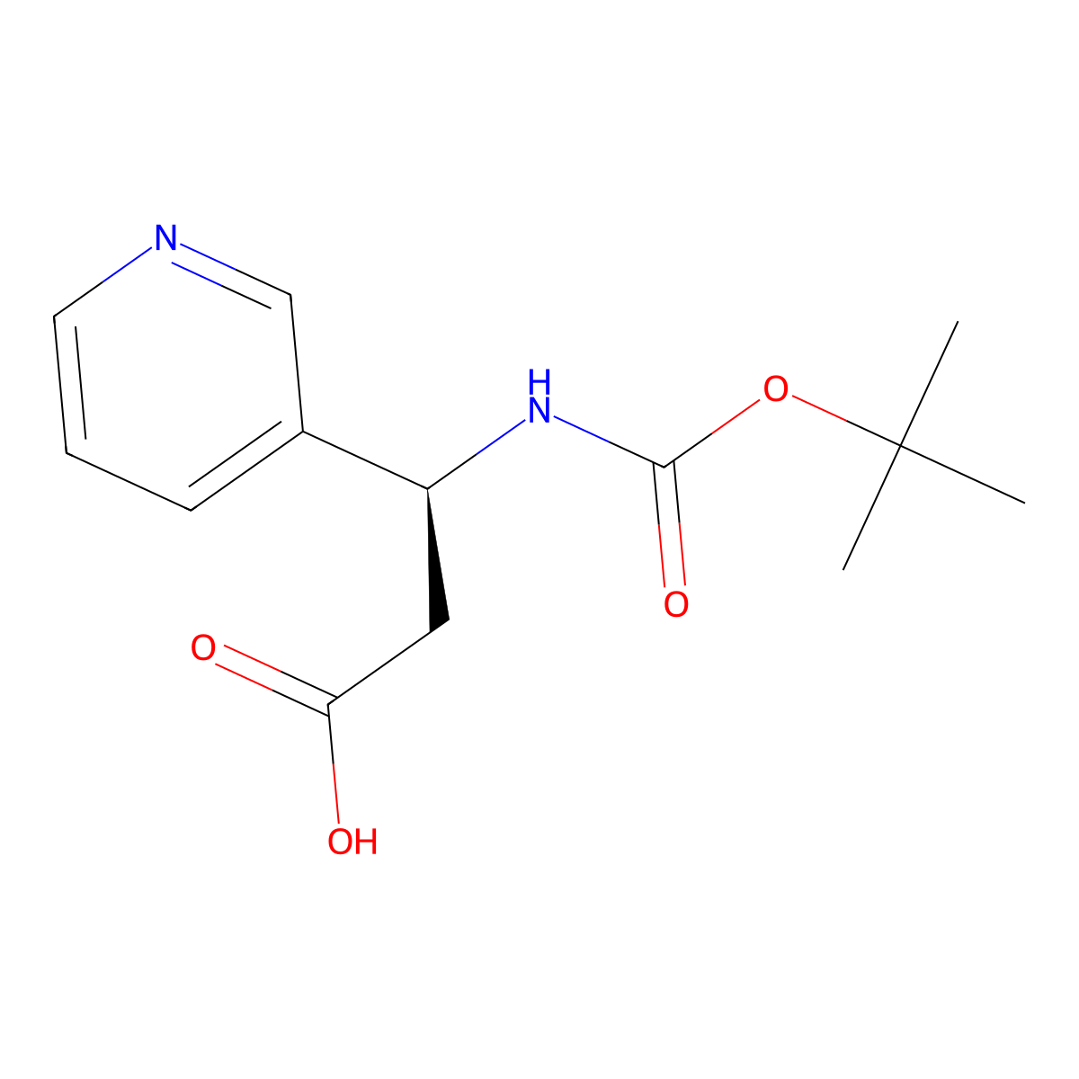 (3S)-3-(((tert-butoxy)carbonyl)amino)-3-(pyridin-3-yl)propanoic acid molecular structure, CAS 297773-45-6
