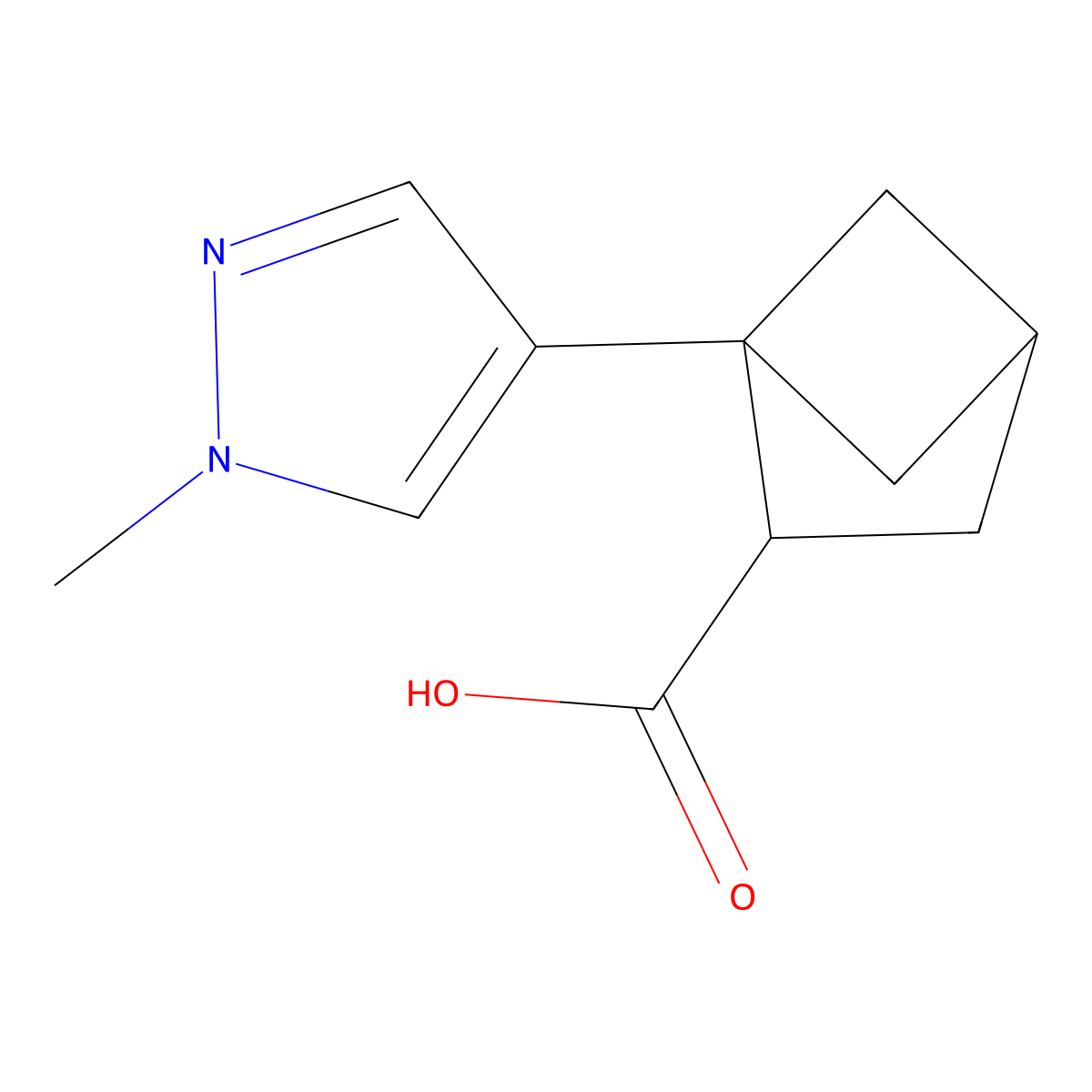 1-(1-methyl-1H-pyrazol-4-yl)bicyclo[2.1.1]hexane-2-carboxylic acid molecular structure, CAS 2981417-22-3