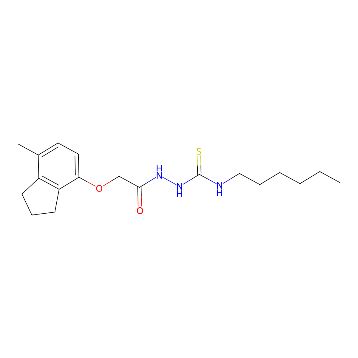 2-[(2,3-Dihydro-7-methyl-1H-inden-4-yl)oxy]acetic acid 2-[(hexylamino)thioxomethyl]hydrazide molecular structure, CAS 298186-33-1