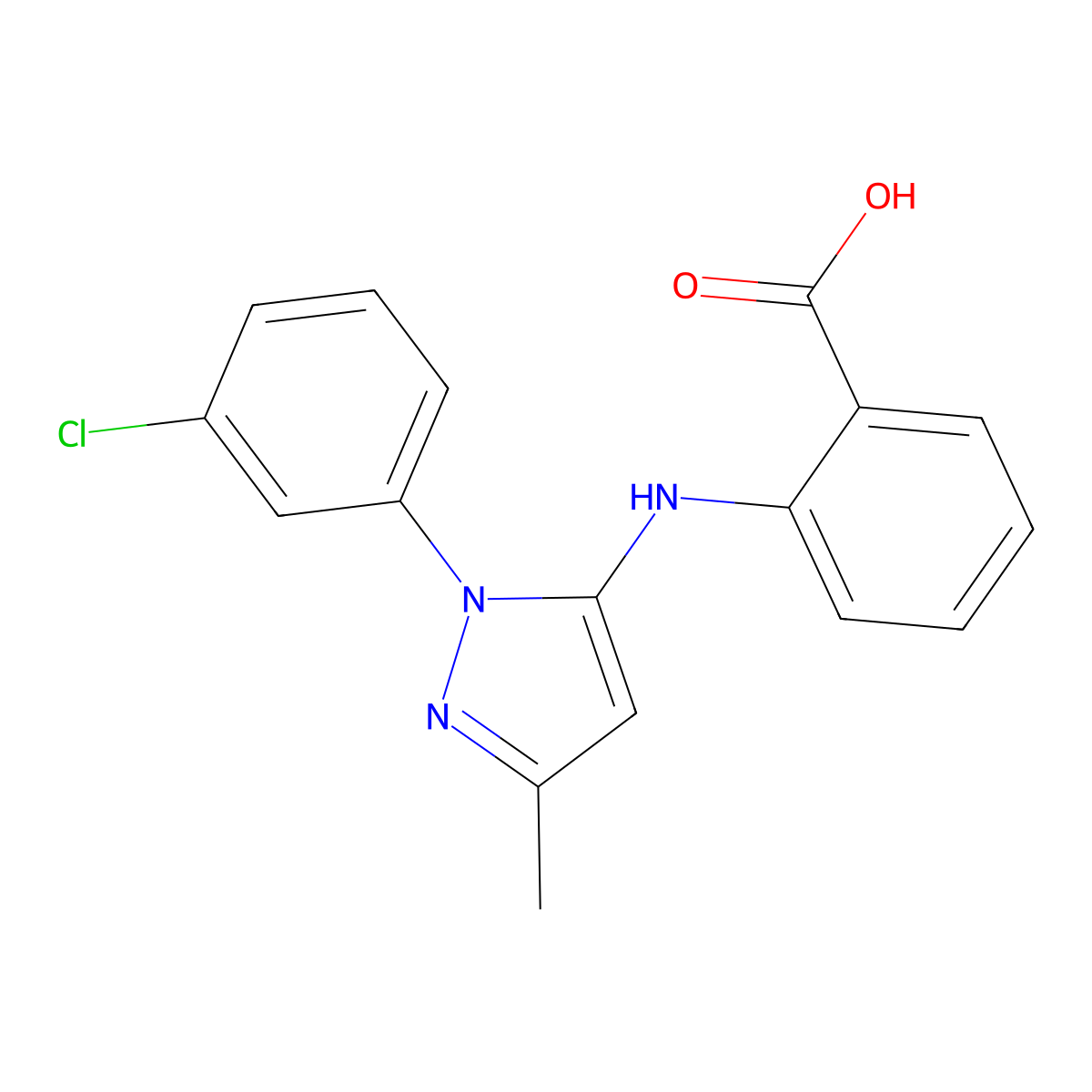 2-((1-(3-Chlorophenyl)-3-methyl-1H-pyrazol-5-yl)amino)benzoic acid molecular structure, CAS 298188-20-2