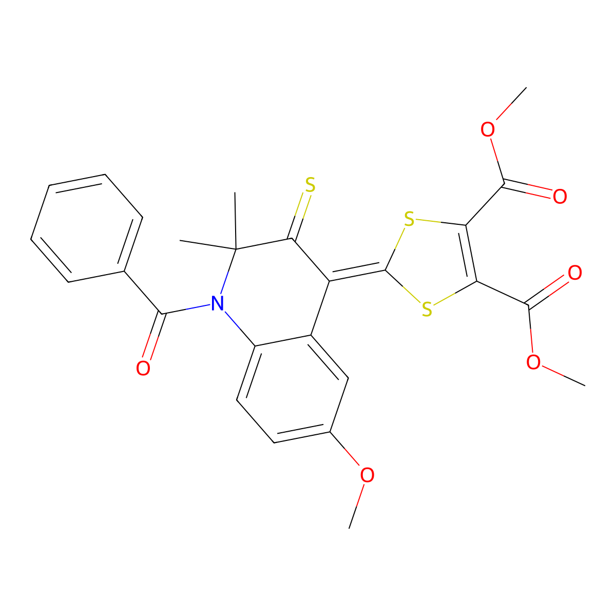 Dimethyl 2-(1-benzoyl-6-methoxy-2,2-dimethyl-3-sulfanylidenequinolin-4-ylidene)-1,3-dithiole-4,5-dicarboxylate molecular structure, CAS 298190-24-6