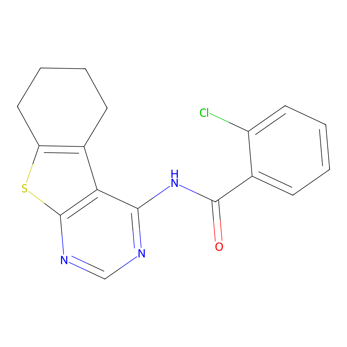 2-chloro-N-(5,6,7,8-tetrahydro-[1]benzothiolo[2,3-d]pyrimidin-4-yl)benzamide molecular structure, CAS 298193-20-1