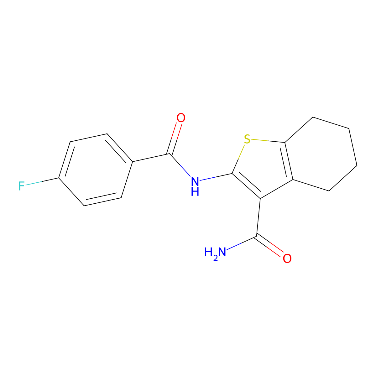 2-(4-Fluorobenzamido)-4,5,6,7-tetrahydrobenzo[b]thiophene-3-carboxamide molecular structure, CAS 298193-44-9