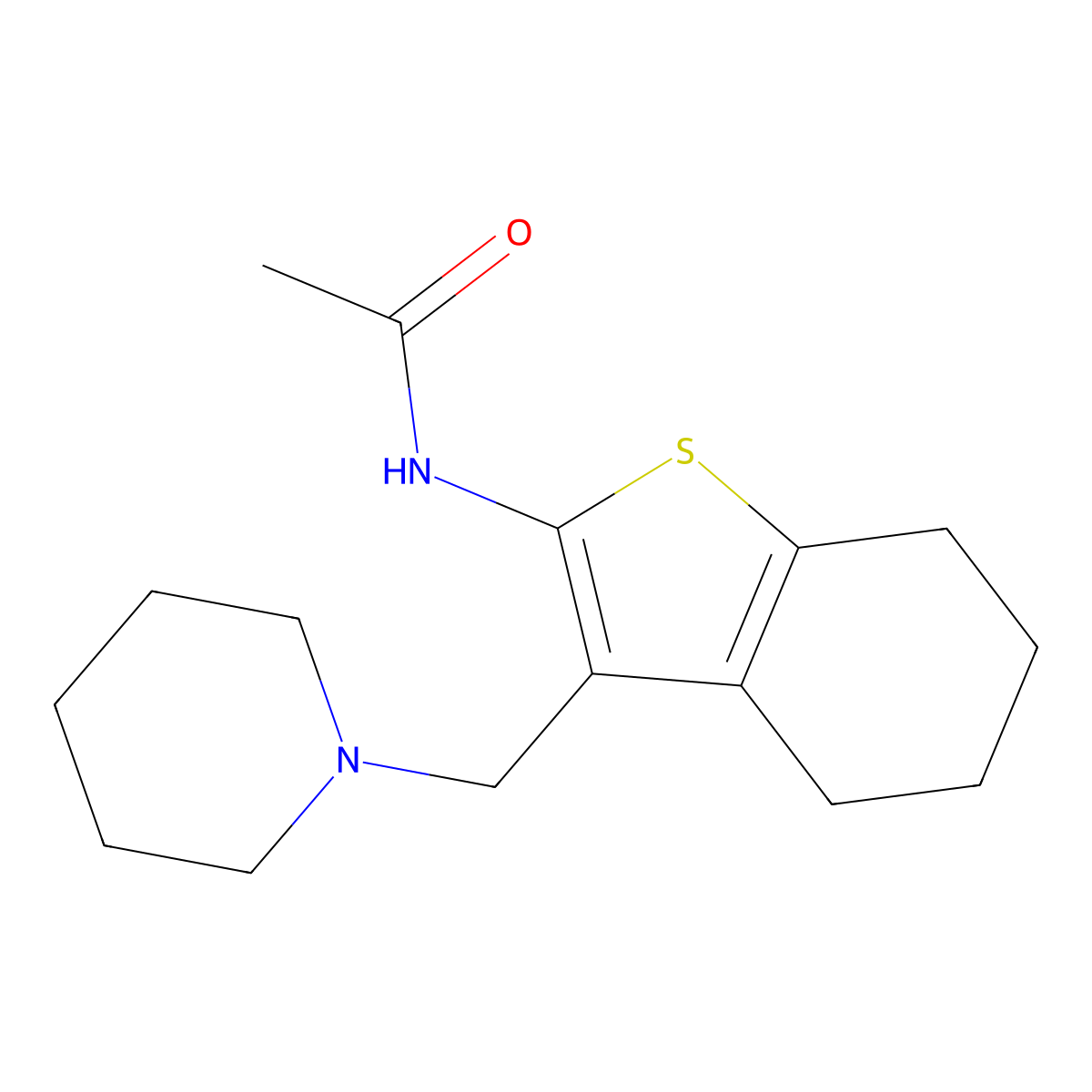 N-(3-(piperidin-1-ylmethyl)-4,5,6,7-tetrahydrobenzo[b]thiophen-2-yl)acetamide molecular structure, CAS 298193-66-5