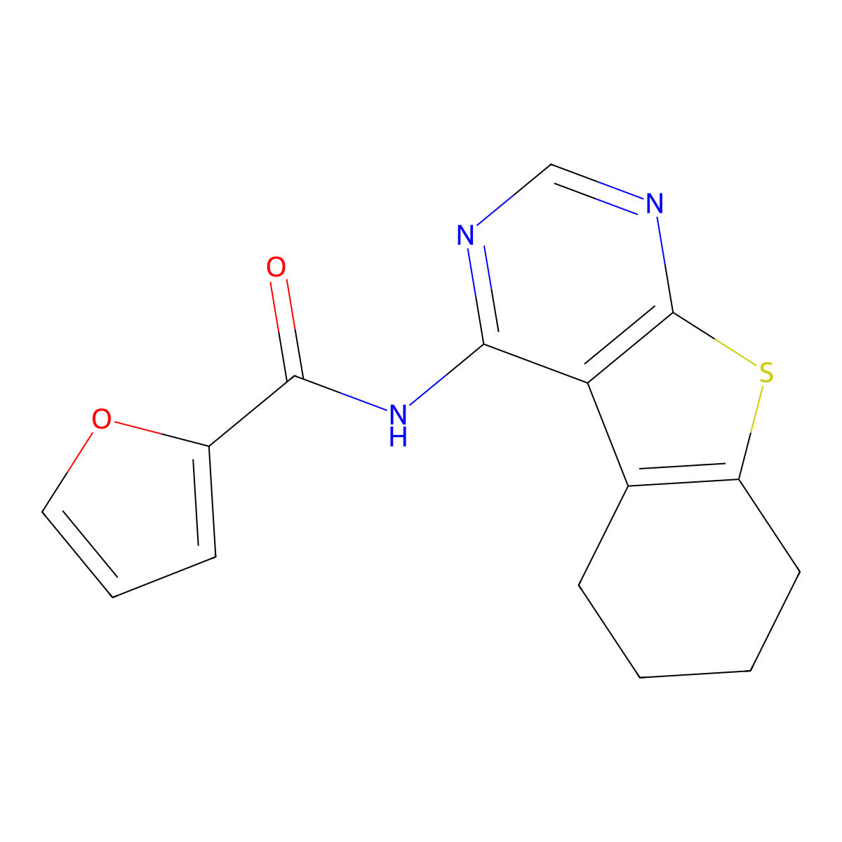 2-furyl-N-(5,6,7,8-tetrahydrobenzo[b]thiopheno[3,2-e]pyrimidin-4-yl)carboxamid e molecular structure, CAS 298193-86-9