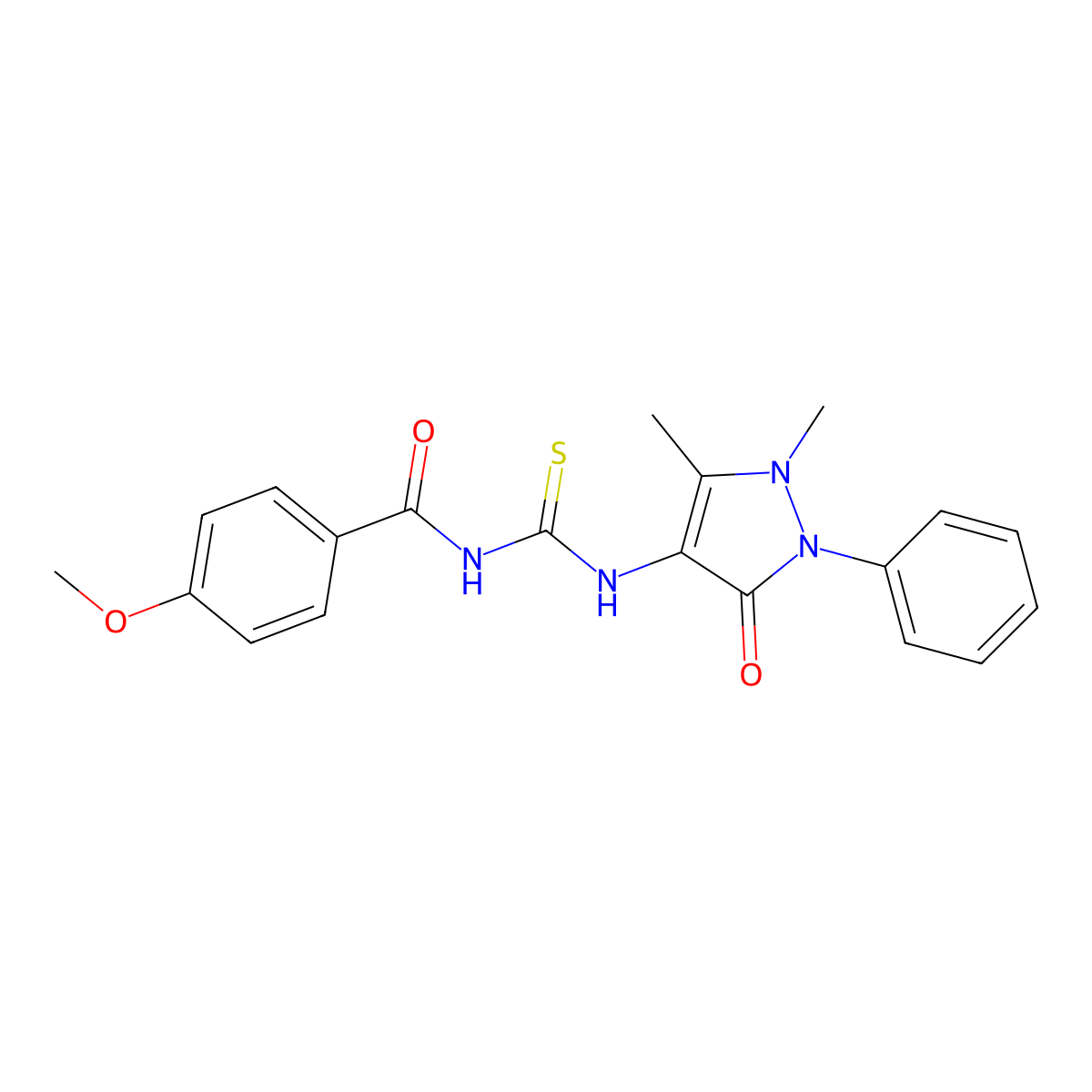 3-(1,5-dimethyl-3-oxo-2-phenyl-2,3-dihydro-1H-pyrazol-4-yl)-1-(4-methoxybenzoyl)thiourea molecular structure, CAS 298194-43-1