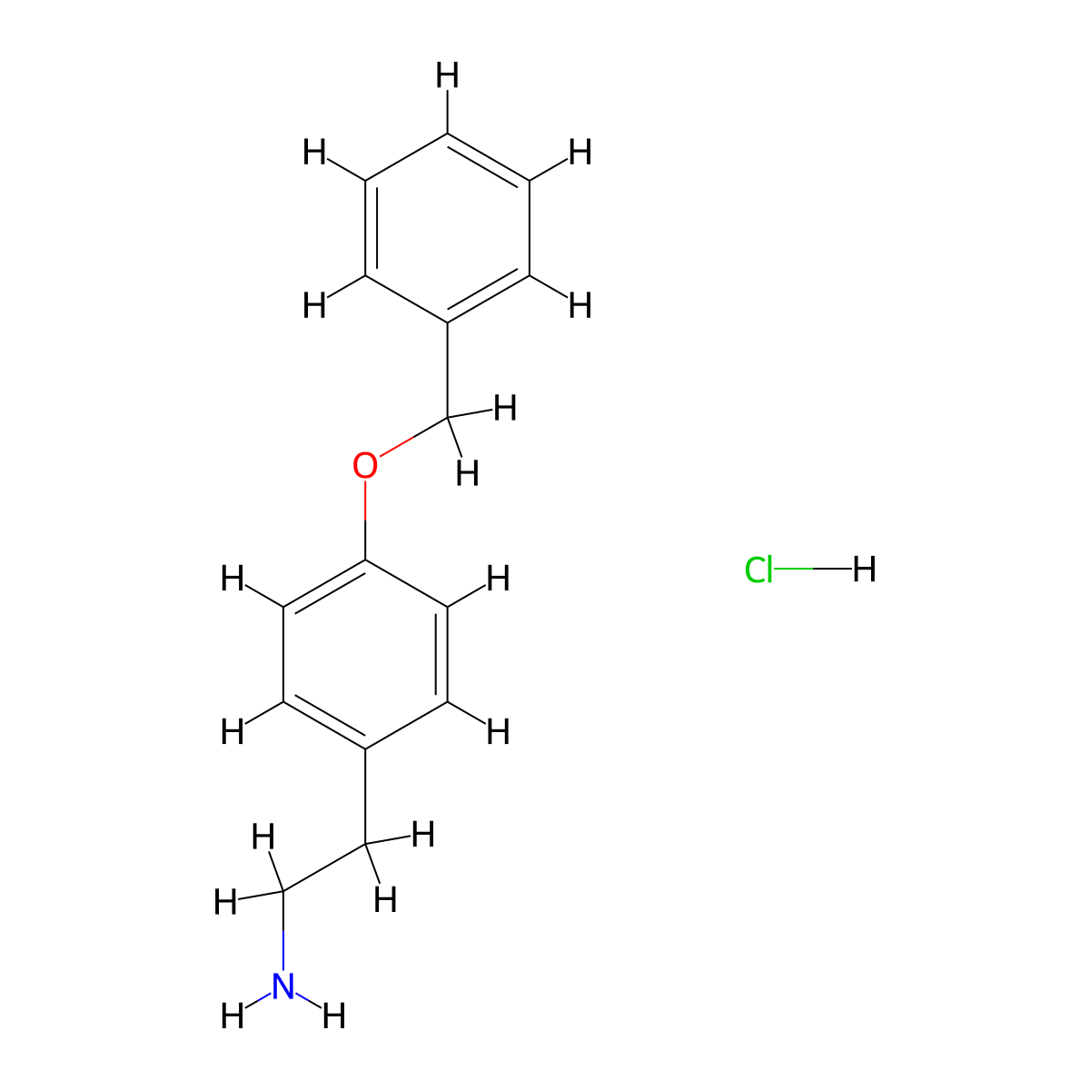 Benzeneethanamine, 4-(phenylmethoxy)-, hydrochloride (1:1) molecular structure, CAS 2982-54-9