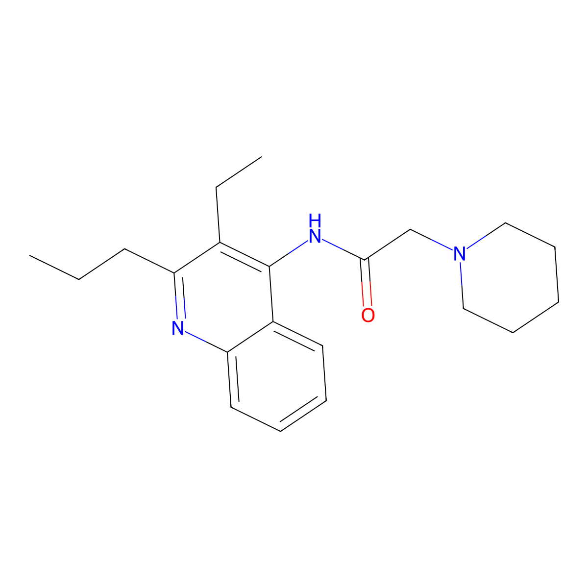 N-(3-ethyl-2-propylquinolin-4-yl)-2-(piperidin-1-yl)acetamide molecular structure, CAS 298203-42-6