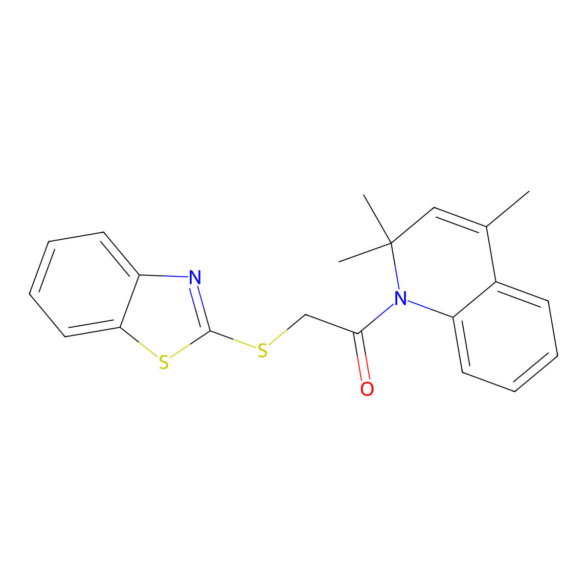 2-(Benzothiazol-2-ylsulfanyl)-1-(2,2,4-trimethyl-2H-quinolin-1-yl)-ethanone molecular structure, CAS 298204-17-8
