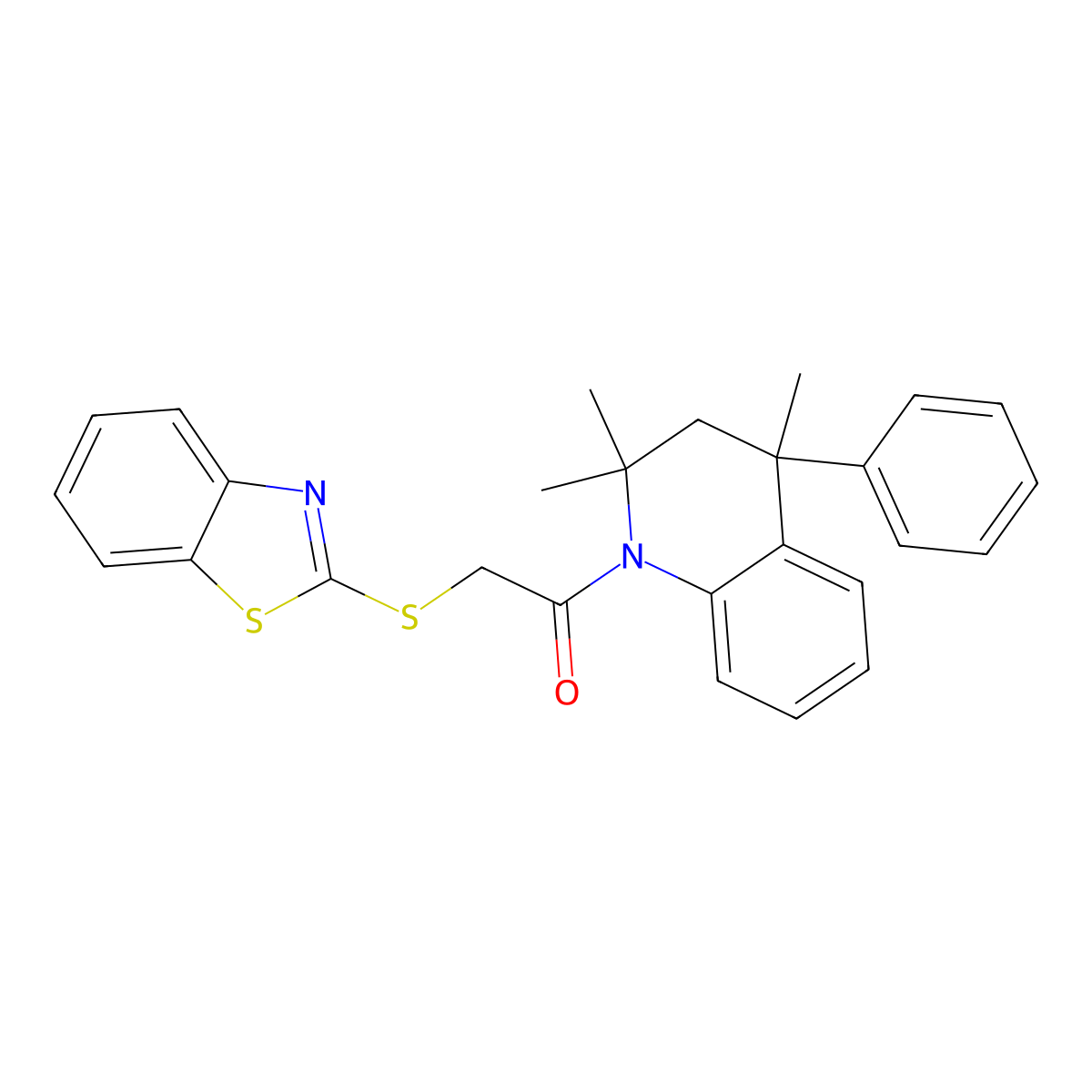 1-[(1,3-Benzothiazol-2-ylsulfanyl)acetyl]-2,2,4-trimethyl-4-phenyl-1,2,3,4-tetrahydroquinoline molecular structure, CAS 298204-27-0