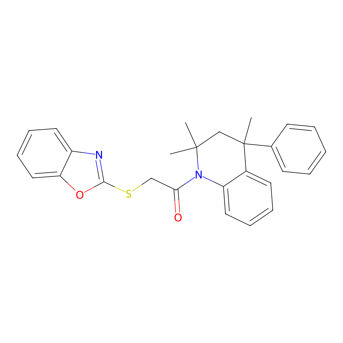 2-(1,3-benzoxazol-2-ylsulfanyl)-1-(2,2,4-trimethyl-4-phenyl-3H-quinolin-1-yl)ethanone molecular structure, CAS 298204-28-1