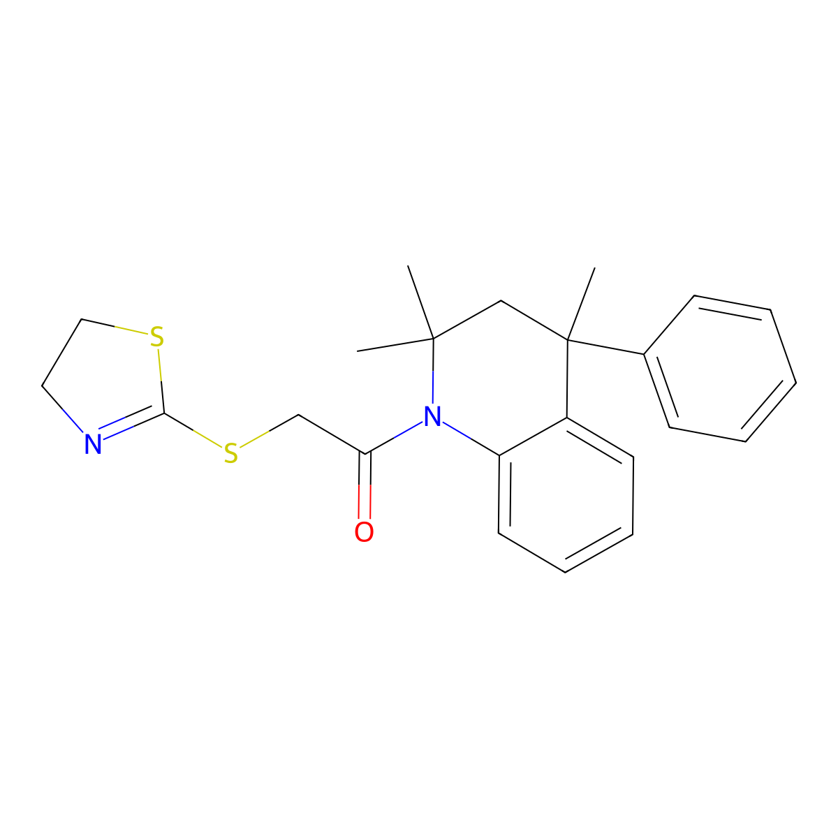 2-(4,5-dihydro-1,3-thiazol-2-ylsulfanyl)-1-(2,2,4-trimethyl-4-phenyl-3,4-dihydroquinolin-1(2H)-yl)ethanone molecular structure, CAS 298204-31-6