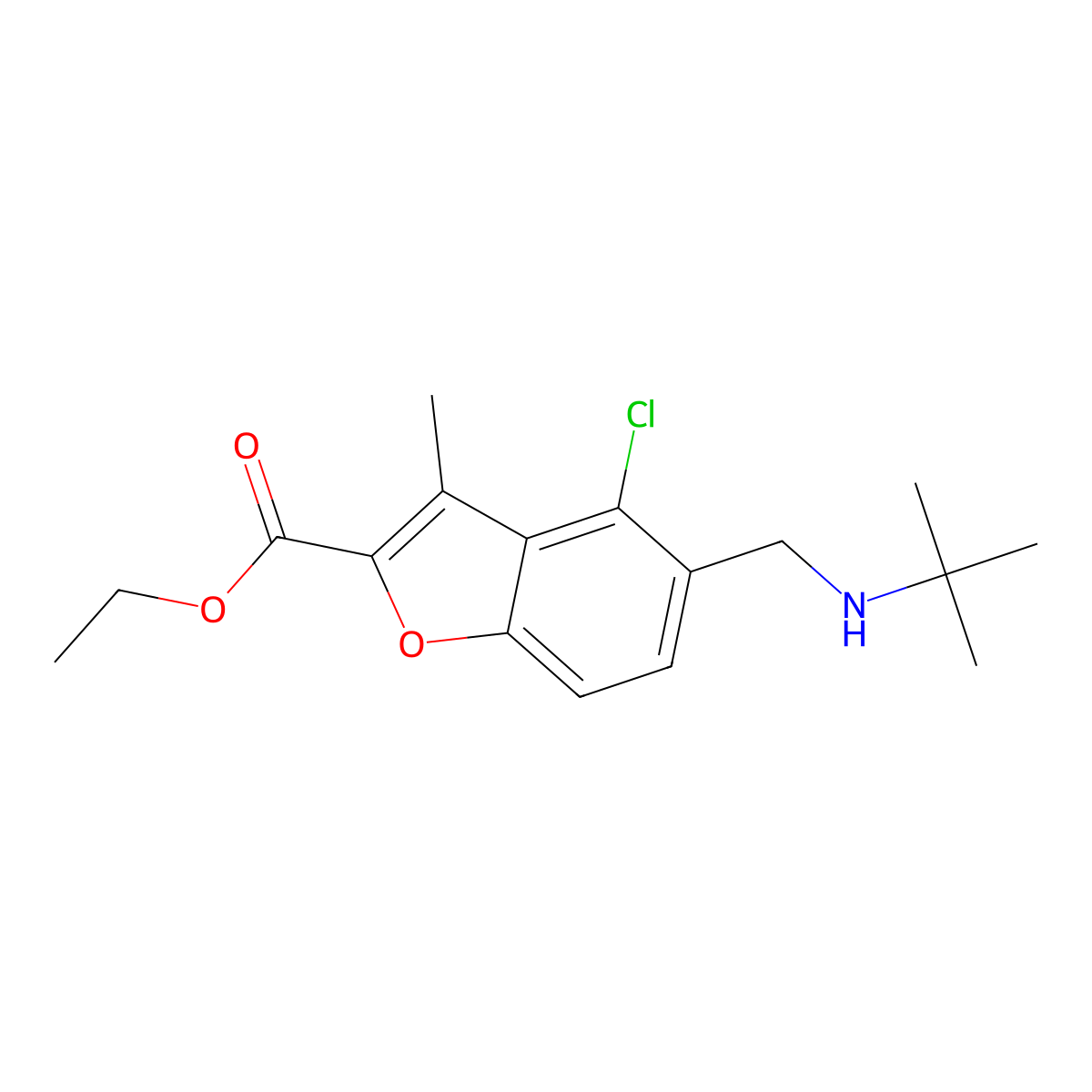 Ethyl 5-[(tert-butylamino)methyl]-4-chloro-3-methyl-1-benzofuran-2-carboxylate molecular structure, CAS 298205-30-8