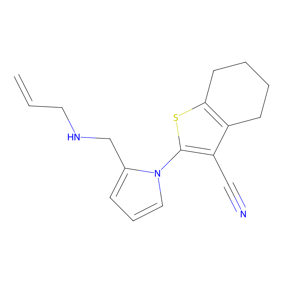 2-{2-[(prop-2-en-1-ylamino)methyl]-1H-pyrrol-1-yl}-4,5,6,7-tetrahydro-1-benzothiophene-3-carbonitrile molecular structure, CAS 298205-32-0