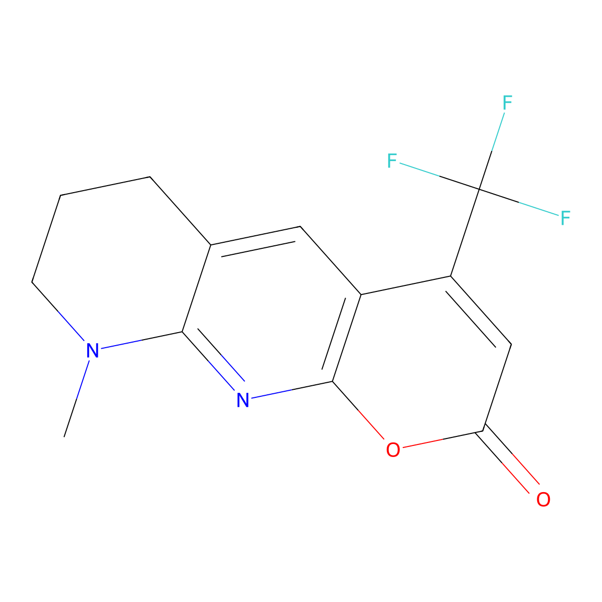 9-methyl-4-(trifluoromethyl)-7,8-dihydro-6H-pyrano[2,3-b][1,8]naphthyridin-2-one molecular structure, CAS 298206-46-9