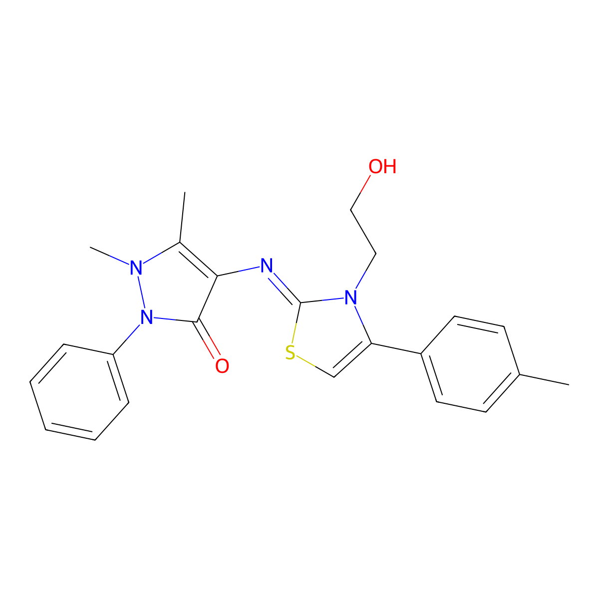 (Z)-4-((3-(2-hydroxyethyl)-4-(p-tolyl)thiazol-2(3H)-ylidene)amino)-1,5-dimethyl-2-phenyl-1H-pyrazol-3(2H)-one molecular structure, CAS 298206-49-2