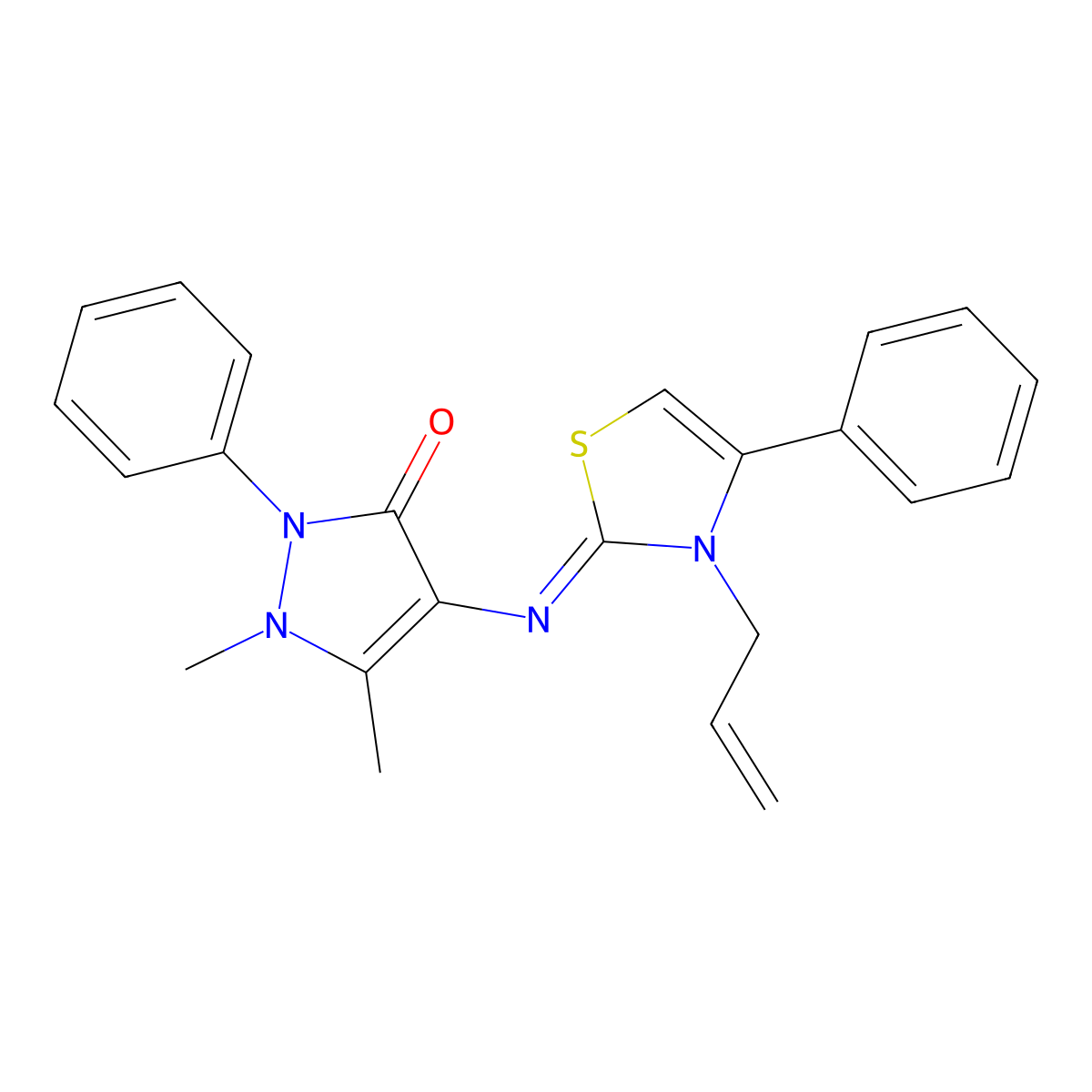 (Z)-4-((3-allyl-4-phenylthiazol-2(3H)-ylidene)amino)-1,5-dimethyl-2-phenyl-1H-pyrazol-3(2H)-one molecular structure, CAS 298206-50-5