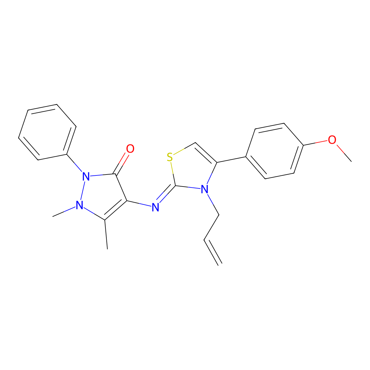 4-{[(2E)-3-allyl-4-(4-methoxyphenyl)-1,3-thiazol-2(3H)-ylidene]amino}-1,5-dimethyl-2-phenyl-1,2-dihydro-3H-pyrazol-3-one molecular structure, CAS 298206-54-9
