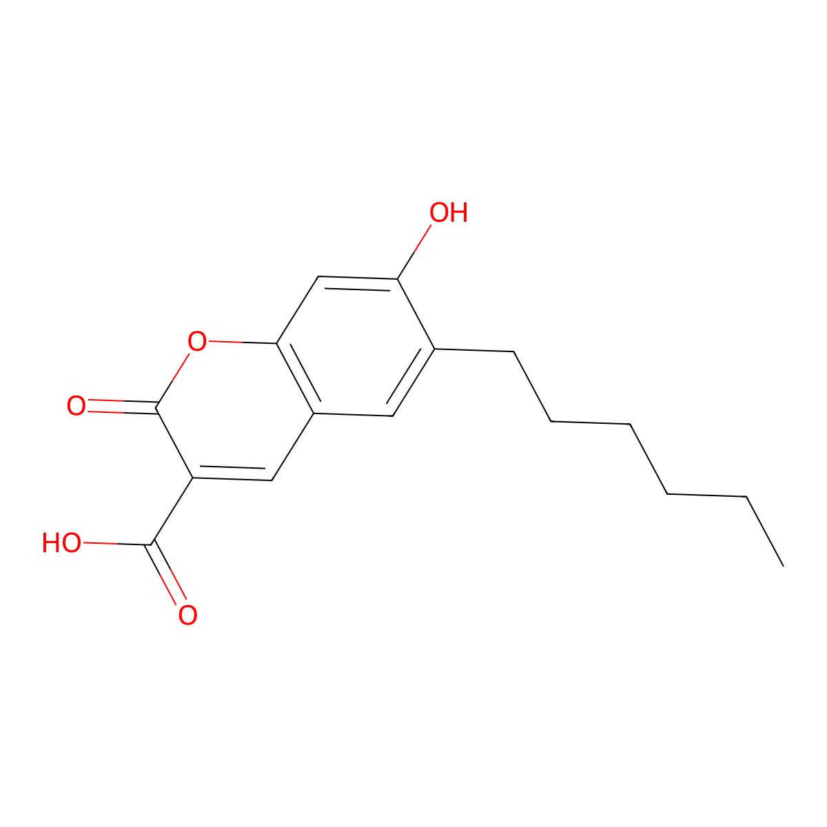 6-hexyl-7-hydroxy-2-oxo-2H-chromene-3-carboxylic acid molecular structure, CAS 298207-05-3