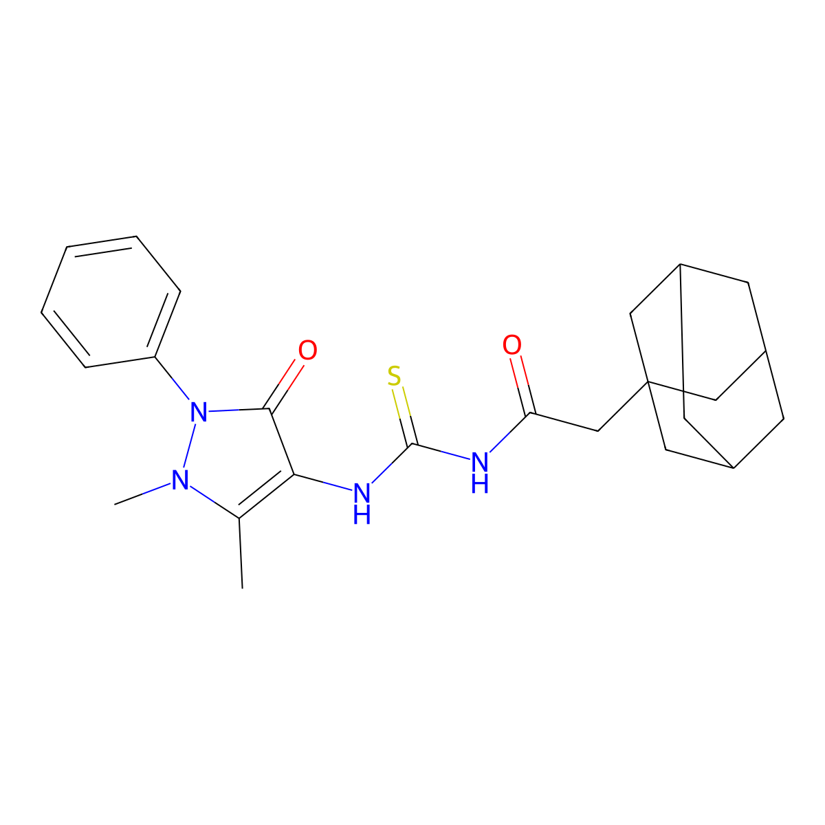 2-(1-adamantyl)-N-[(1,5-dimethyl-3-oxo-2-phenylpyrazol-4-yl)carbamothioyl]acetamide molecular structure, CAS 298207-38-2