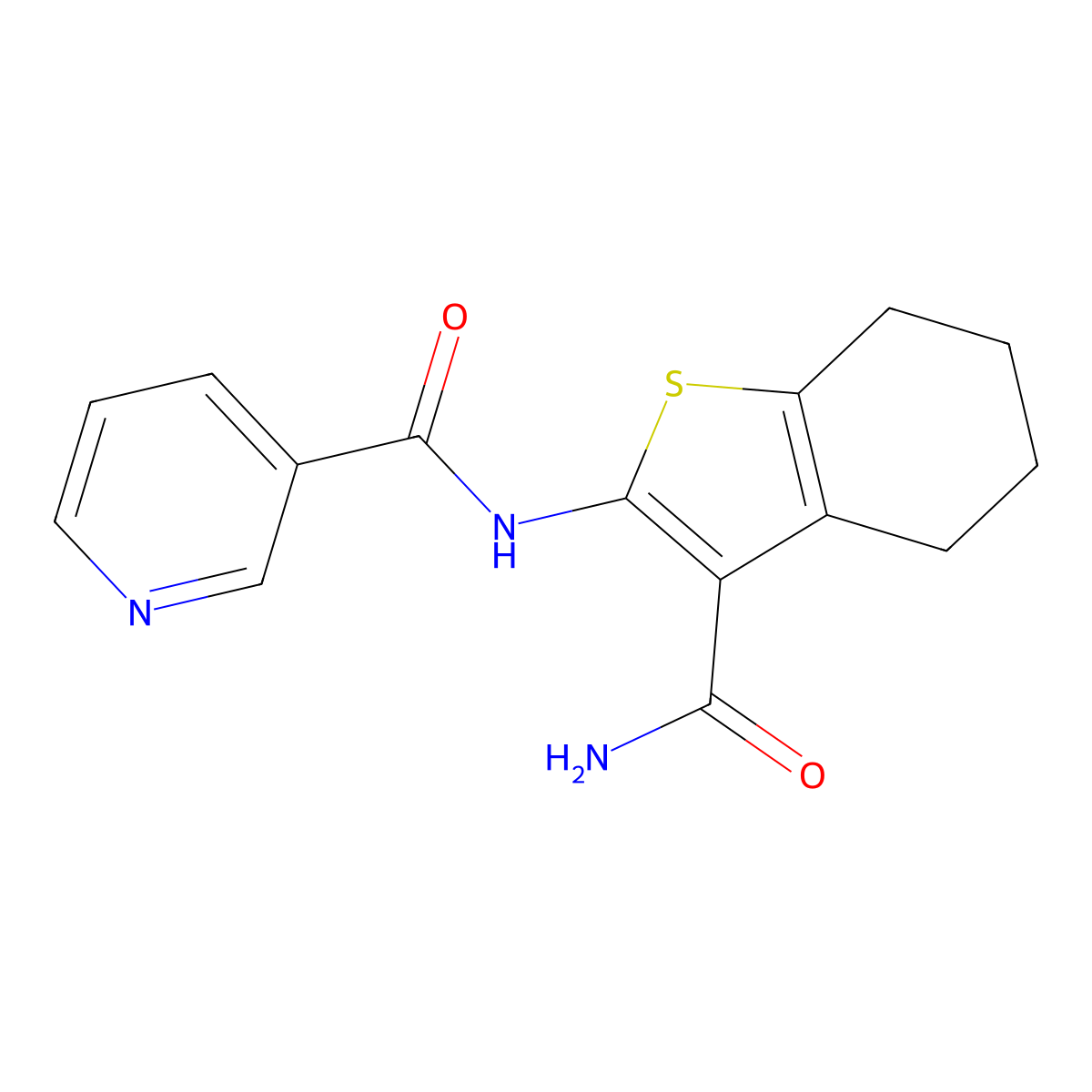 N-(3-carbamoyl-4,5,6,7-tetrahydrobenzo[b]thiophen-2-yl)nicotinamide molecular structure, CAS 298207-49-5