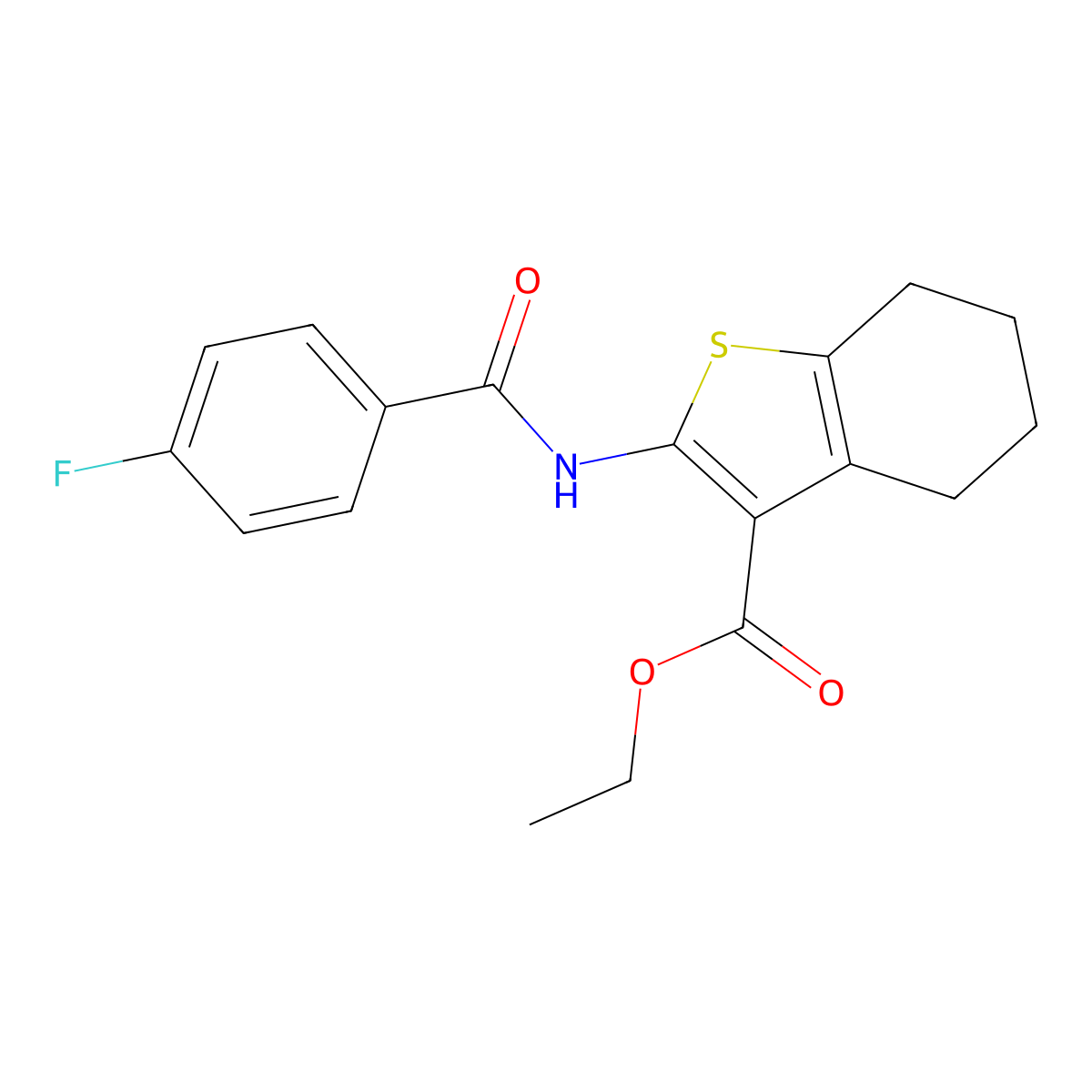 Ethyl 2-(4-fluorobenzamido)-4,5,6,7-tetrahydrobenzo[b]thiophene-3-carboxylate molecular structure, CAS 298207-66-6