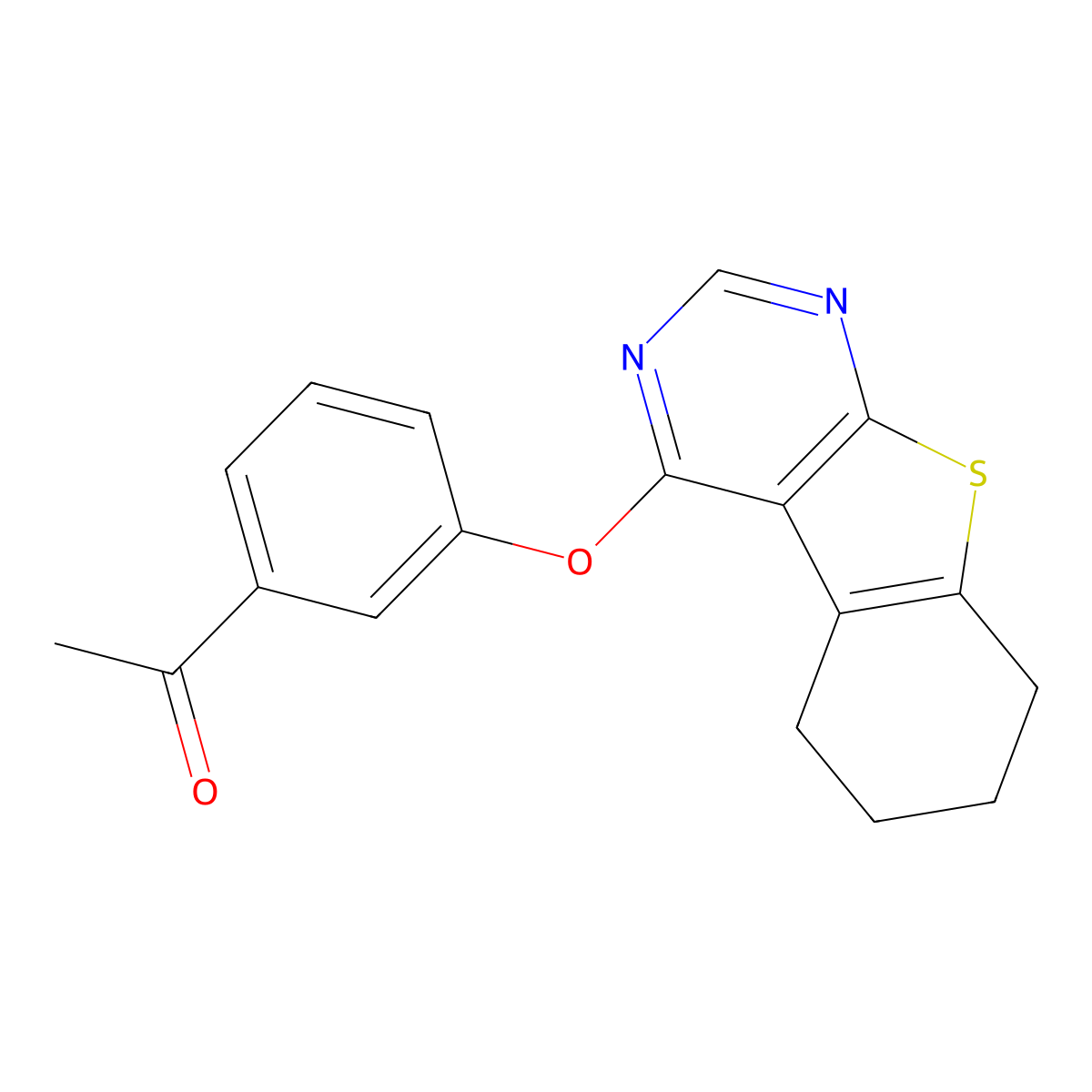 1-(3-((5,6,7,8-Tetrahydrobenzo[4,5]thieno[2,3-d]pyrimidin-4-yl)oxy)phenyl)ethan-1-one molecular structure, CAS 298207-77-9