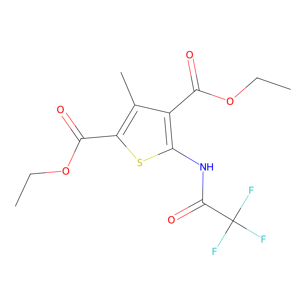 Diethyl 3-methyl-5-[(2,2,2-trifluoroacetyl)amino]thiophene-2,4-dicarboxylate molecular structure, CAS 298207-80-4