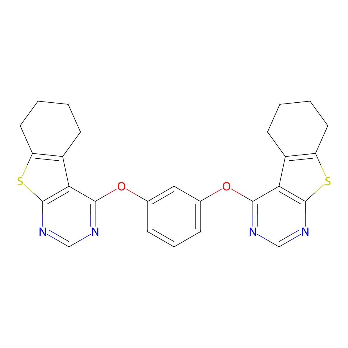 4-[3-(5,6,7,8-Tetrahydro-[1]benzothiolo[2,3-d]pyrimidin-4-yloxy)phenoxy]-5,6,7,8-tetrahydro-[1]benzothiolo[2,3-d]pyrimidine molecular structure, CAS 298208-09-0