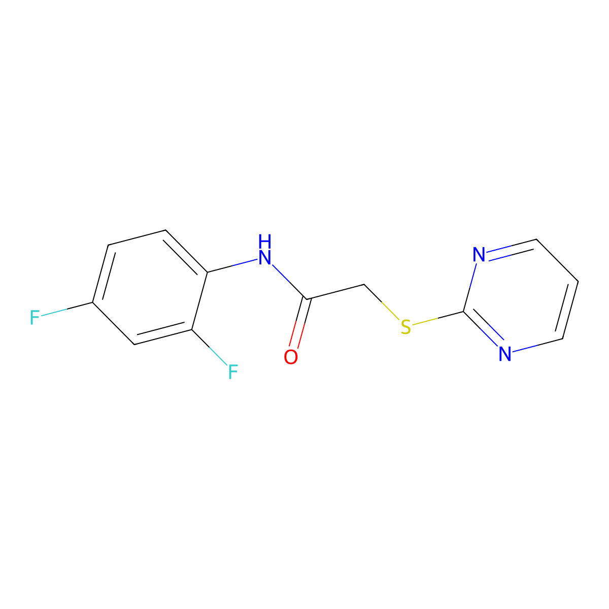 N-(2,4-difluorophenyl)-2-(2-pyrimidinylsulfanyl)acetamide molecular structure, CAS 298215-11-9