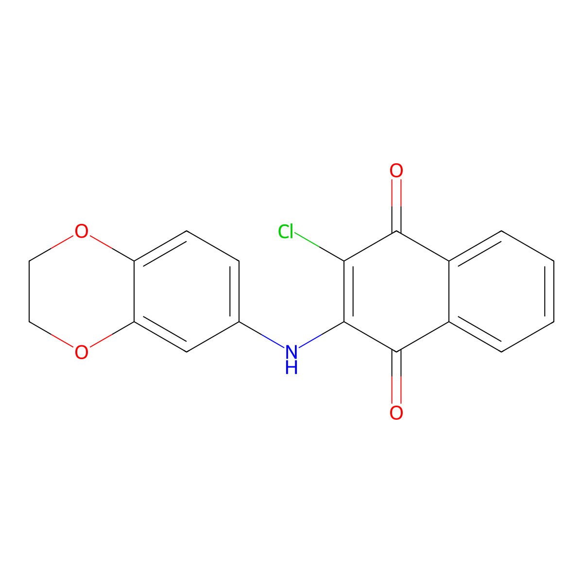2-Chloro-3-(2,3-dihydro-1,4-benzodioxin-6-ylamino)naphthoquinone molecular structure, CAS 298215-14-2