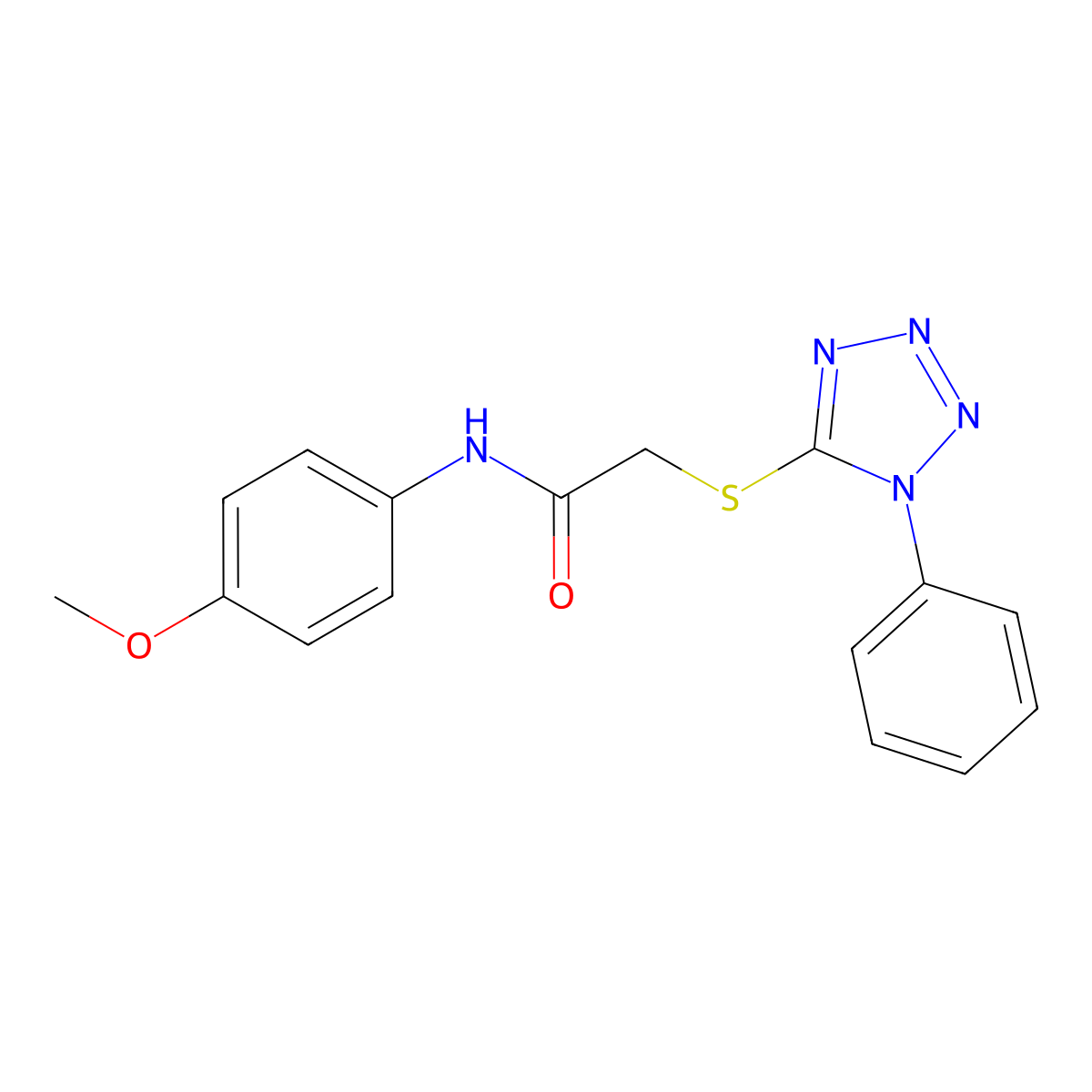 N-(4-methoxyphenyl)-2-(1-phenyltetrazol-5-yl)sulfanylacetamide molecular structure, CAS 298215-19-7