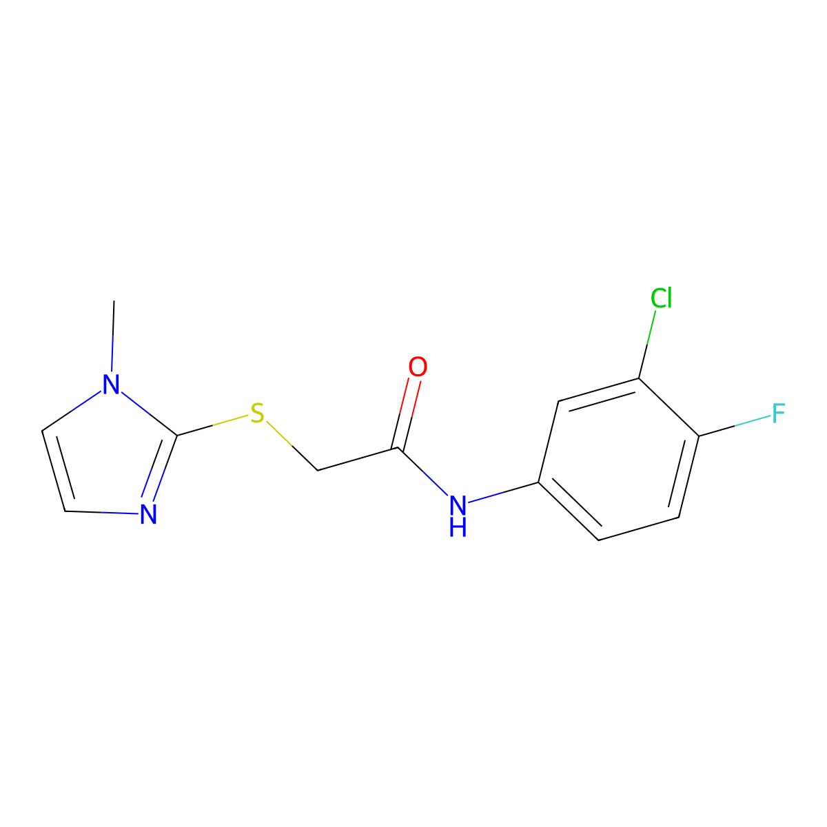 N-(3-chloro-4-fluorophenyl)-2-[(1-methyl-1H-imidazol-2-yl)sulfanyl]acetamide molecular structure, CAS 298215-33-5