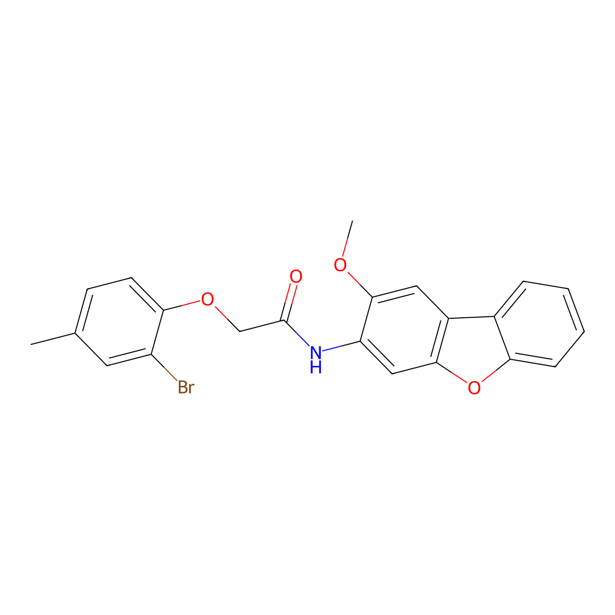 2-(2-bromo-4-methylphenoxy)-N-(2-methoxydibenzofuran-3-yl)acetamide molecular structure, CAS 298216-39-4