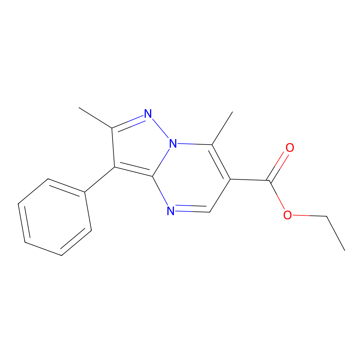 Ethyl 2,7-dimethyl-3-phenylpyrazolo[1,5-a]pyrimidine-6-carboxylate molecular structure, CAS 298216-97-4