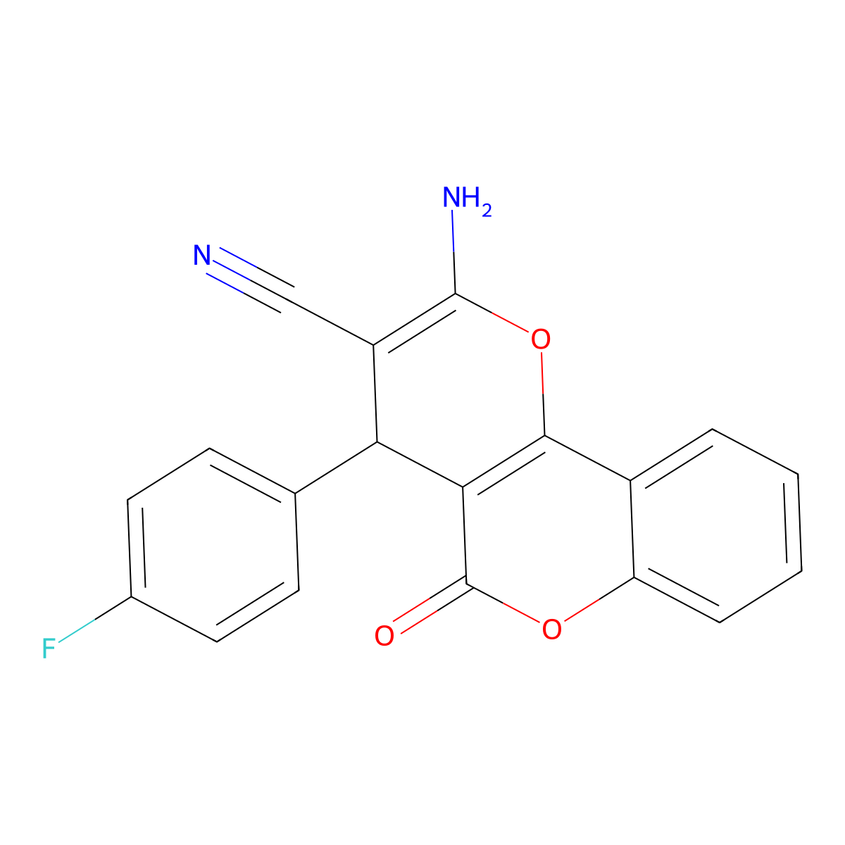 2-amino-4-(4-fluorophenyl)-5-oxo-4H,5H-pyrano[3,2-c]chromene-3-carbonitrile molecular structure, CAS 298217-15-9