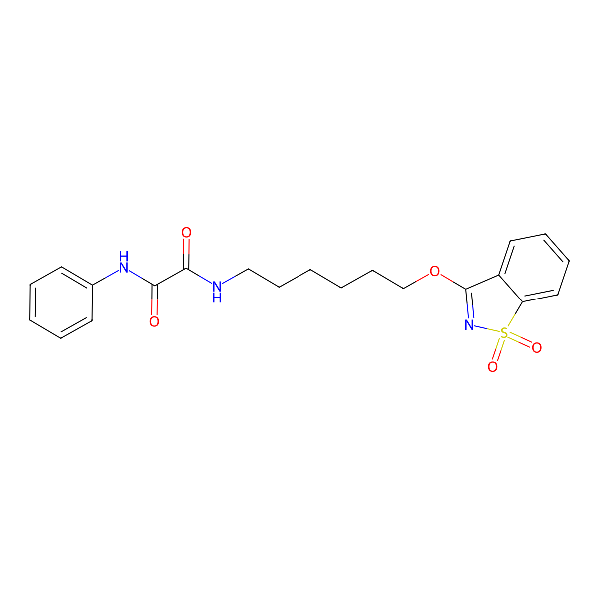 N-[6-[(1,1-dioxo-1,2-benzothiazol-3-yl)oxy]hexyl]-N'-phenyloxamide molecular structure, CAS 298217-31-9