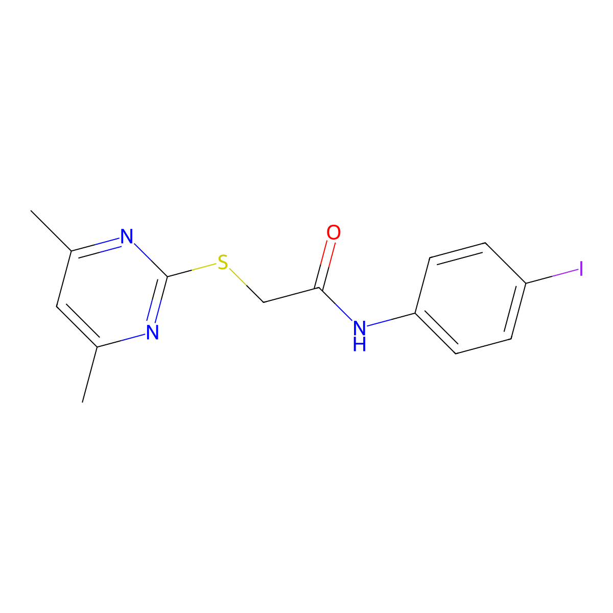 2-(4,6-dimethylpyrimidin-2-yl)sulfanyl-N-(4-iodophenyl)acetamide molecular structure, CAS 298217-99-9