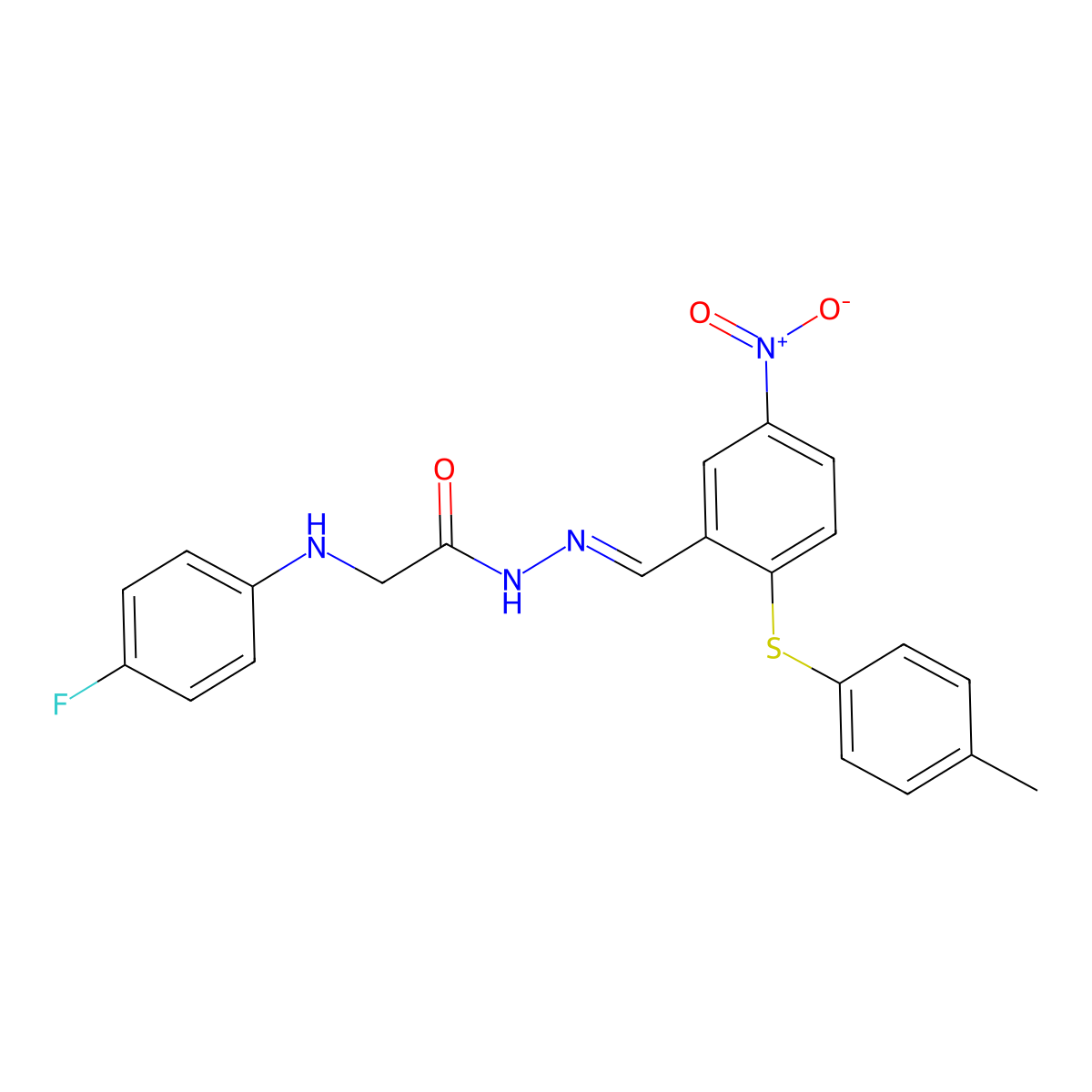 Glycine, N-(4-fluorophenyl)-, [[2-[(4-methylphenyl)thio]-5-nitrophenyl]methylene]hydrazide molecular structure, CAS 298218-08-3
