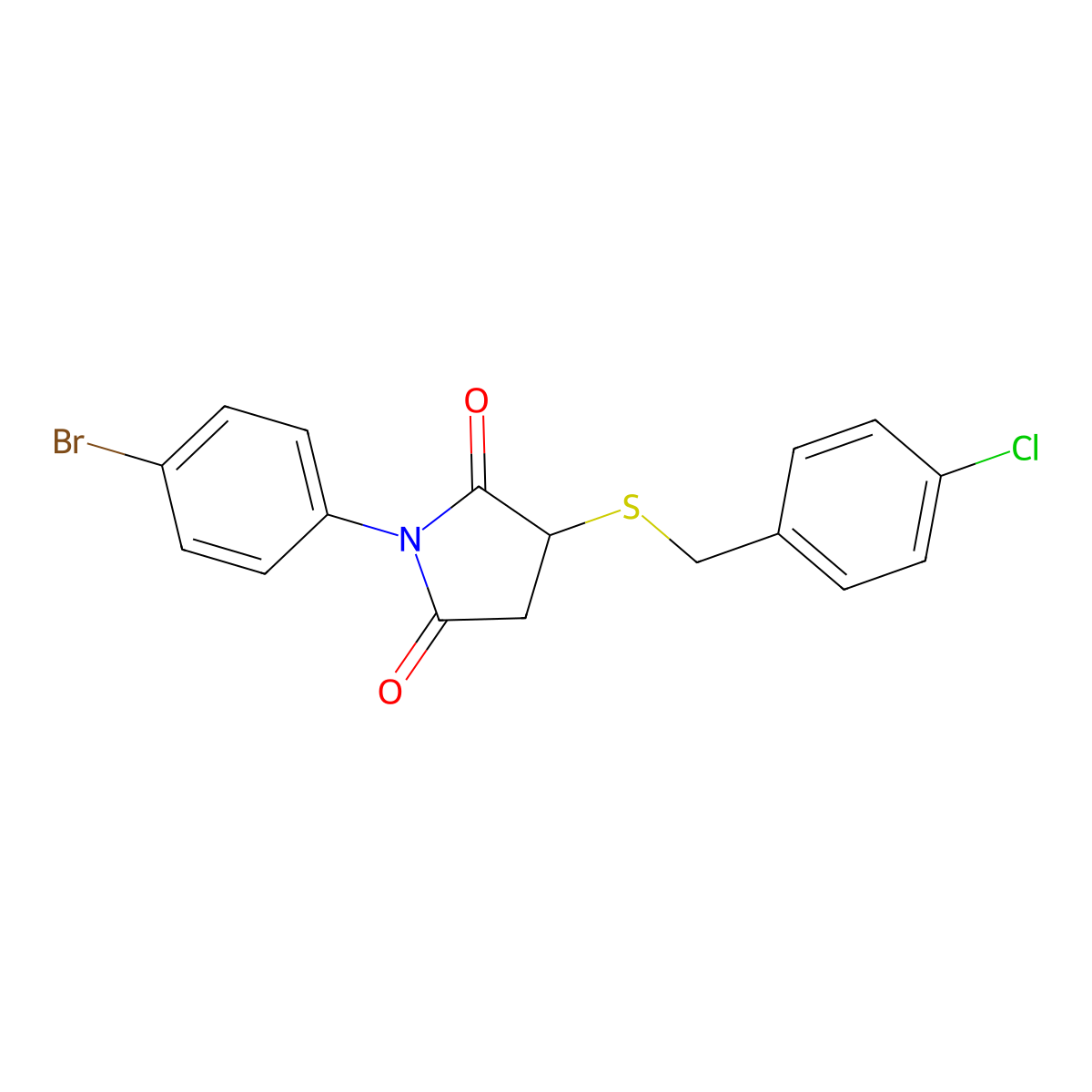 1-(4-Bromophenyl)-3-[(4-chlorophenyl)methylsulfanyl]pyrrolidine-2,5-dione molecular structure, CAS 298218-18-5