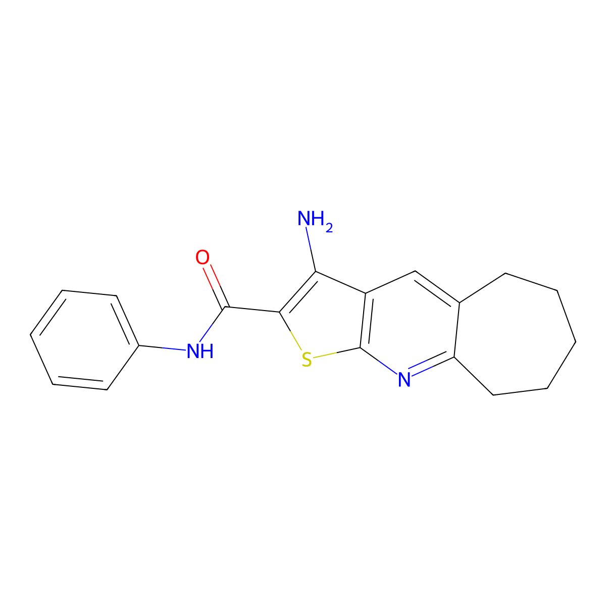 3-amino-N-phenyl-6,7,8,9-tetrahydro-5H-cyclohepta[b]thieno[3,2-e]pyridine-2-carboxamide molecular structure, CAS 298219-02-0