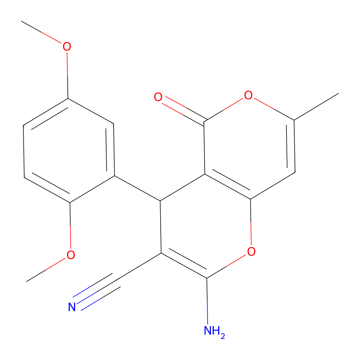 2-amino-4-(2,5-dimethoxyphenyl)-7-methyl-5-oxo-4H-pyrano[3,2-c]pyran-3-carbonitrile molecular structure, CAS 298219-18-8