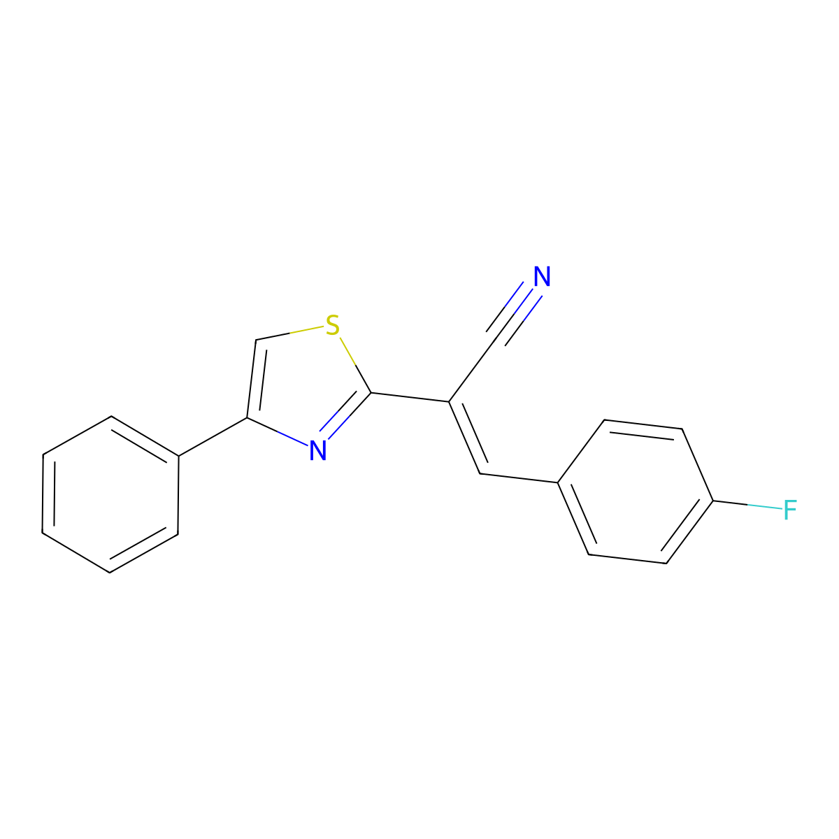 (2E)-3-(4-fluorophenyl)-2-(4-phenyl-1,3-thiazol-2-yl)prop-2-enenitrile molecular structure, CAS 298219-21-3