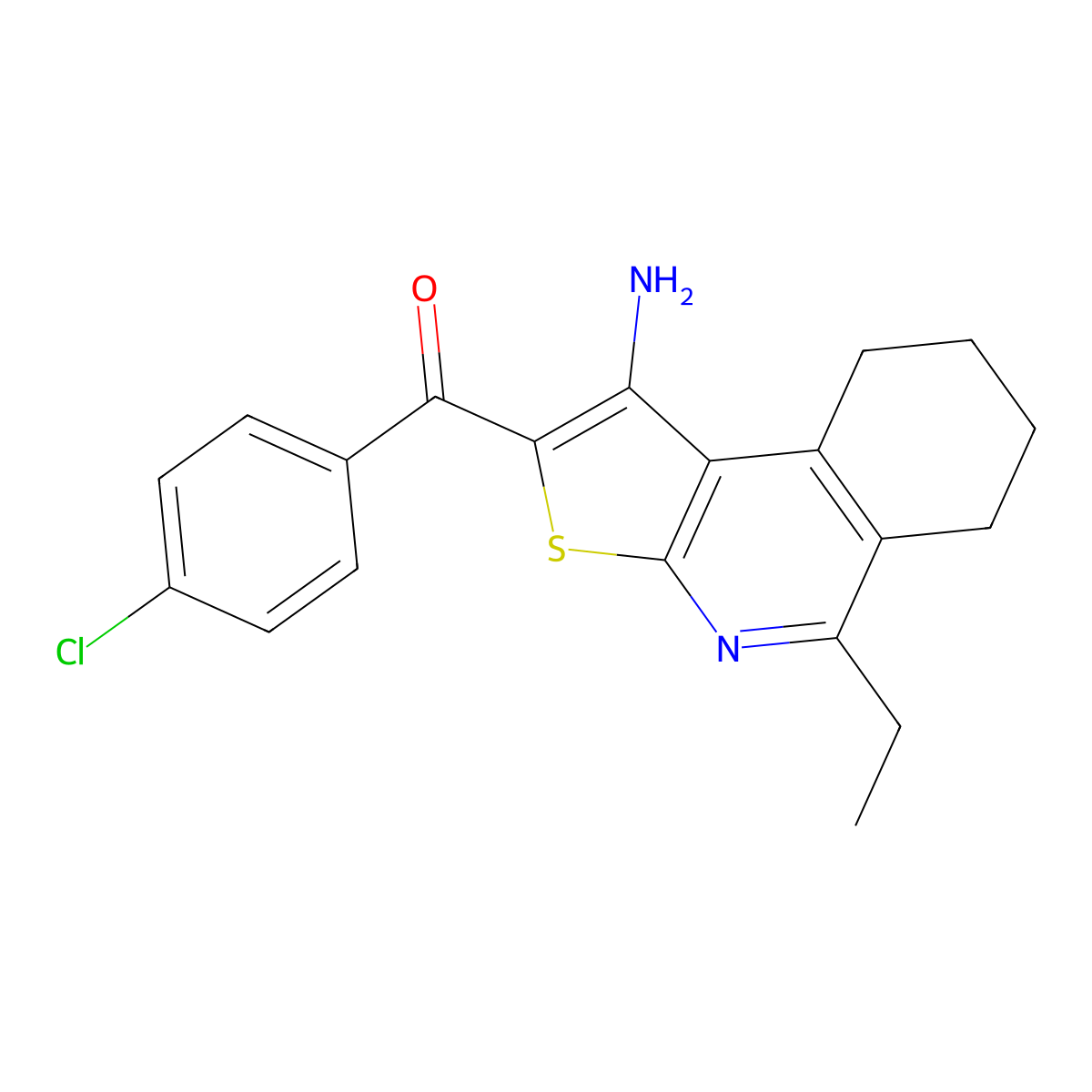 (1-Amino-5-ethyl-6,7,8,9-tetrahydrothieno[2,3-c]isoquinolin-2-yl)(4-chlorophenyl)methanone molecular structure, CAS 298219-22-4
