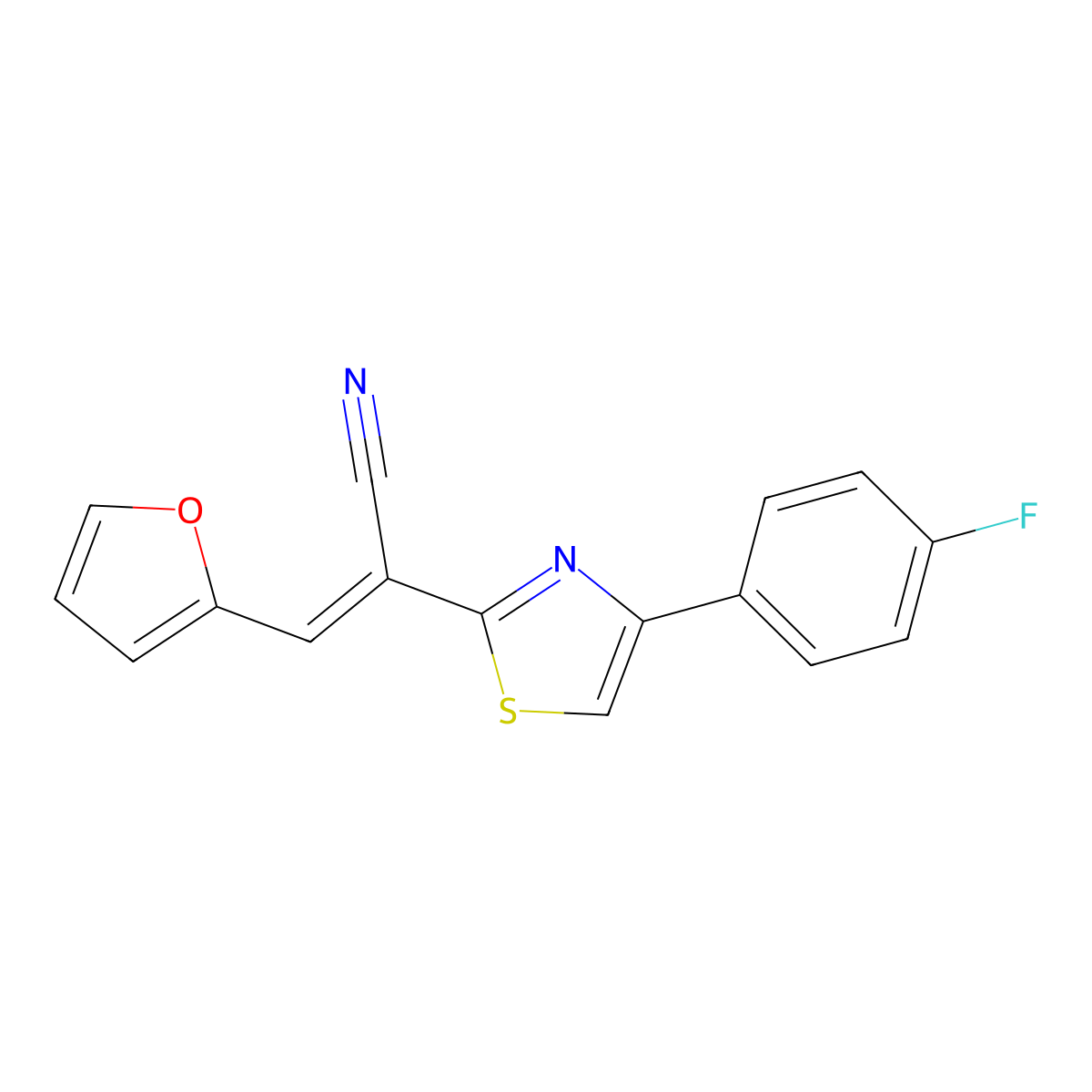 (2E)-2-[4-(4-fluorophenyl)-1,3-thiazol-2-yl]-3-(furan-2-yl)prop-2-enenitrile molecular structure, CAS 298219-43-9