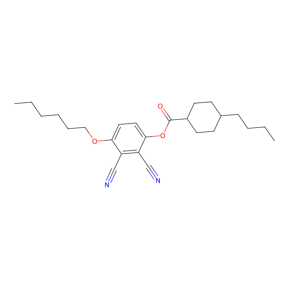 2,3-Dicyano-4-(hexyloxy)phenyl 4-butylcyclohexanecarboxylate molecular structure, CAS 298219-50-8