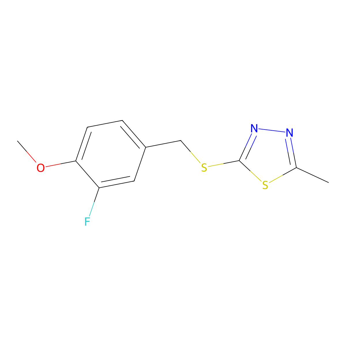 2-[(3-Fluoro-4-methoxyphenyl)methylsulfanyl]-5-methyl-1,3,4-thiadiazole molecular structure, CAS 298229-95-5